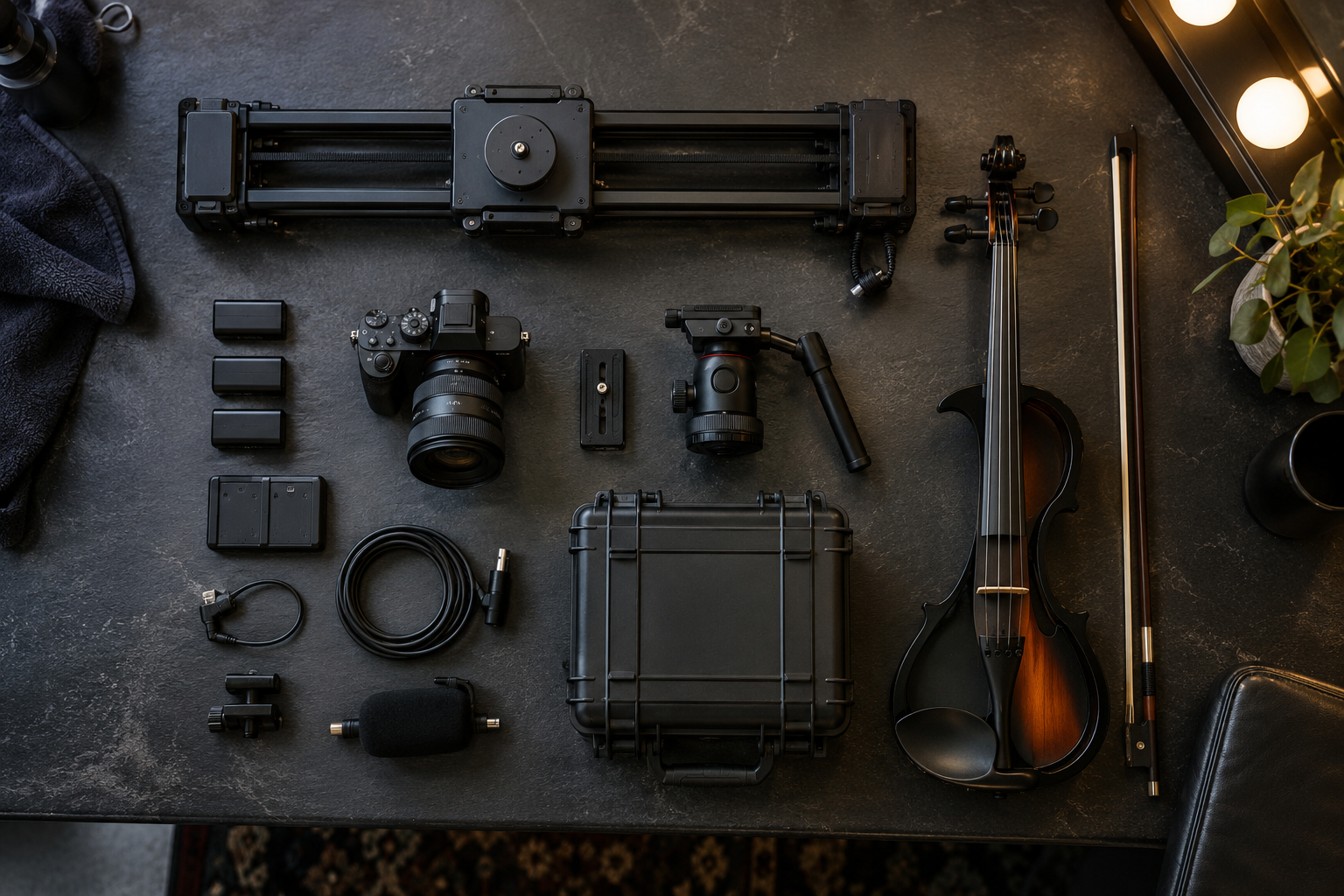 Top-down electric violin video kit с компактен camera slider батерии и camera gear