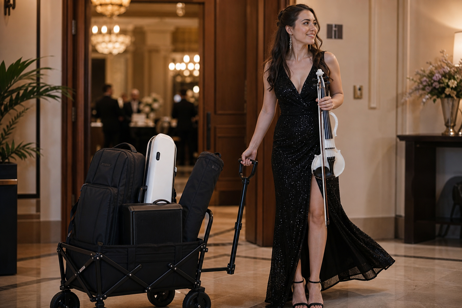 Най-добрите сгъваеми колички и hand truck решения за electric violin изпълнители със собствен PA, стойки и content gear — Tanya Strings blog article image