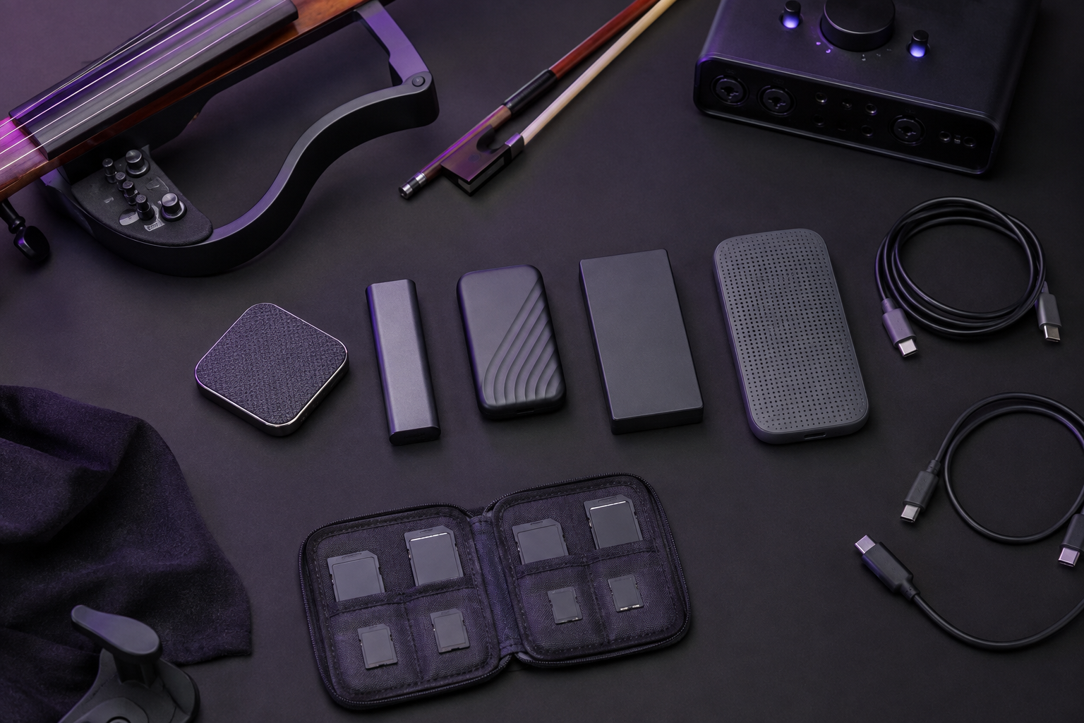 Сравнение на преносими SSD до електрическа цигулка, audio interface и USB-C кабели
